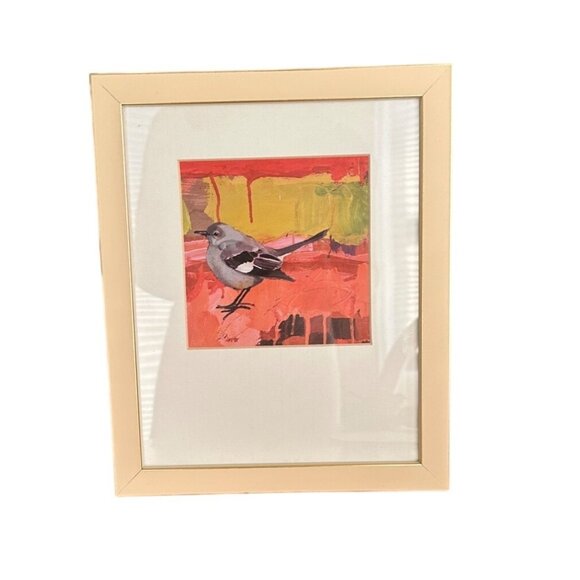 Bird Art Print In Beige Frame 12x10 Inches Bird Lovers Watchers Office Wall Art - Picture 1 of 6